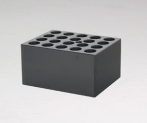 black dry block to hold tubes and vials for a dry block heater